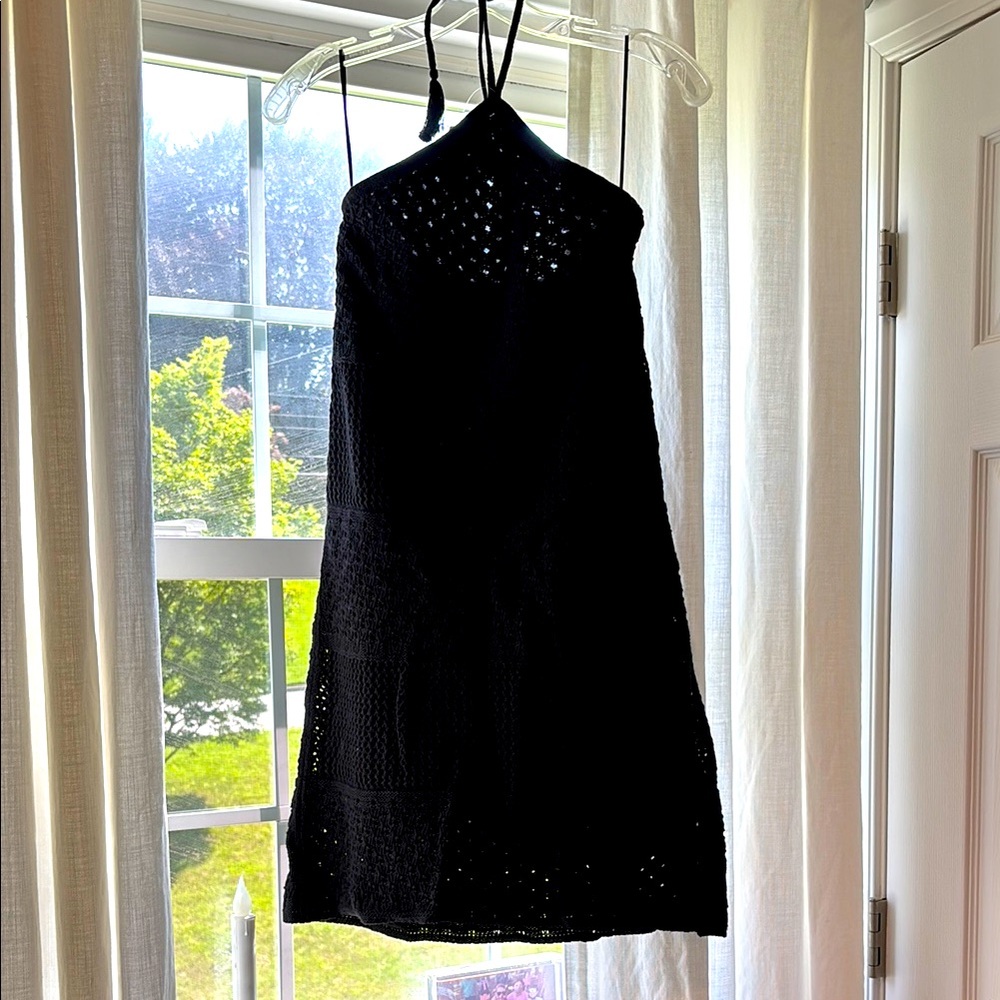 NWT medium crochet lined black halter dress